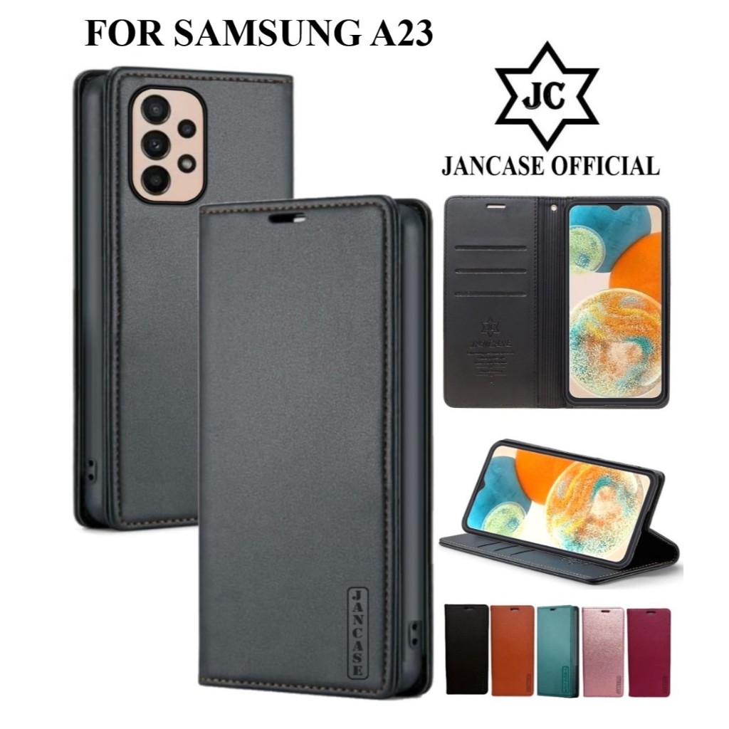 JANCASE PREMIUM UNTUK SAMSUNG A23 FLIP COVER WALLET BISA BUKA TUTUP DAN STANDING