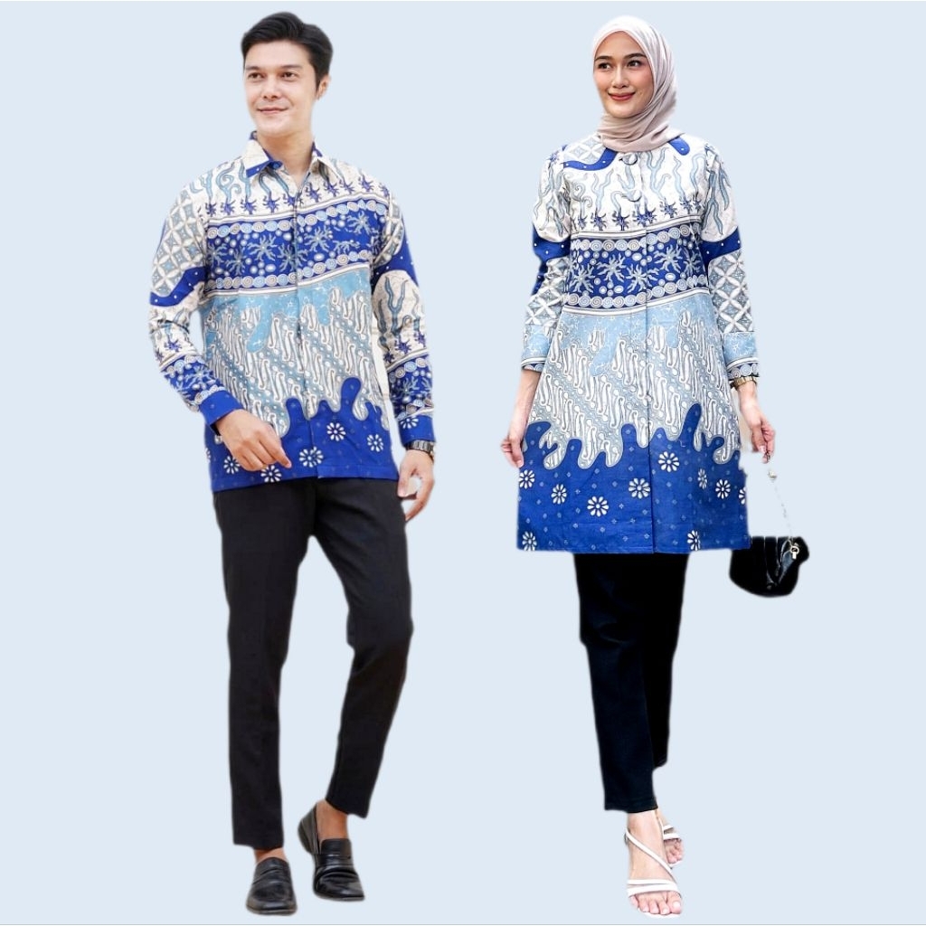 Baju Lebaran Couple batik premium kemeja batik lengan panjang Tunik batik  premium full puring triko