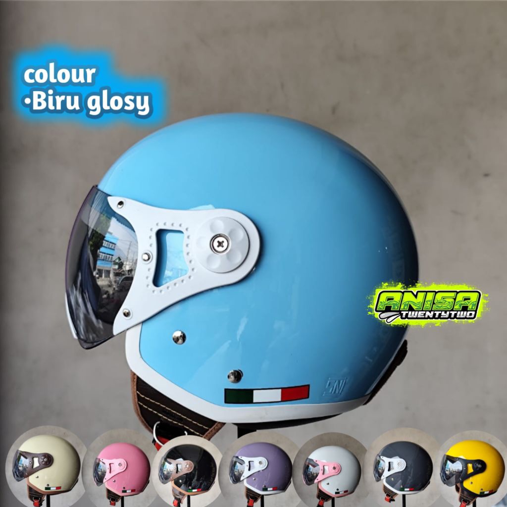 helm BOGO RETRO PILOT BIRU GLOSY bogo hijab ORIGINAL SNI BISA COD
