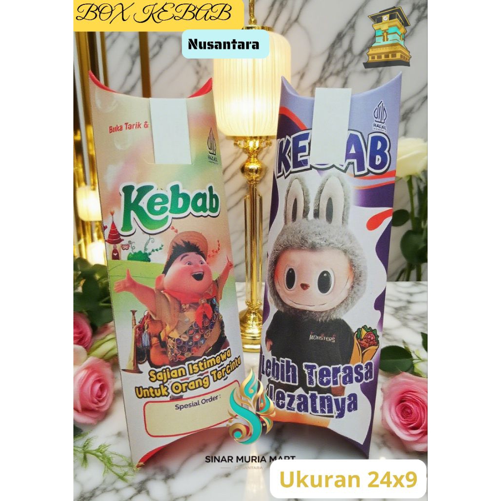 

{DUPLEK} Wadah Kotak Kebab 24x9, packaging Kertas Box Kebab 3D, Delicious,100 Lembar