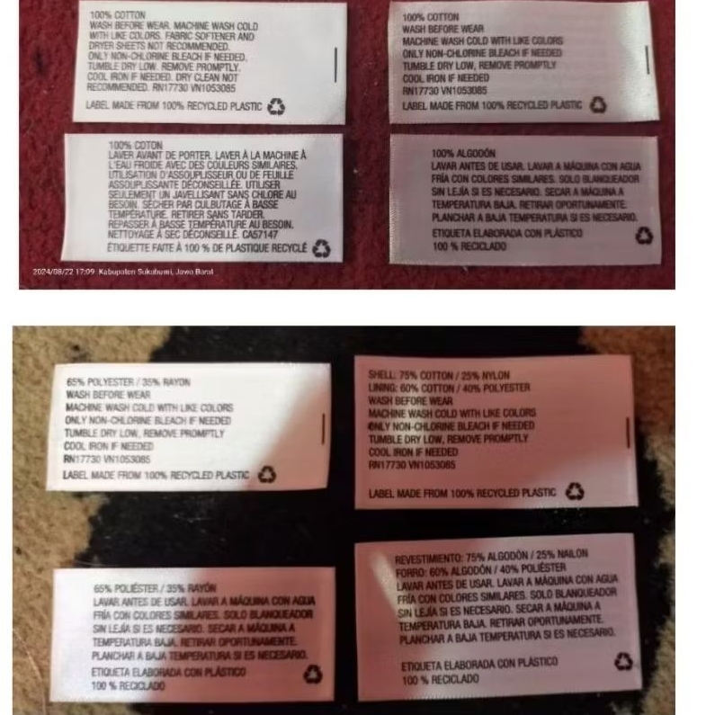 

tag label merek (wash care) tag rn17730