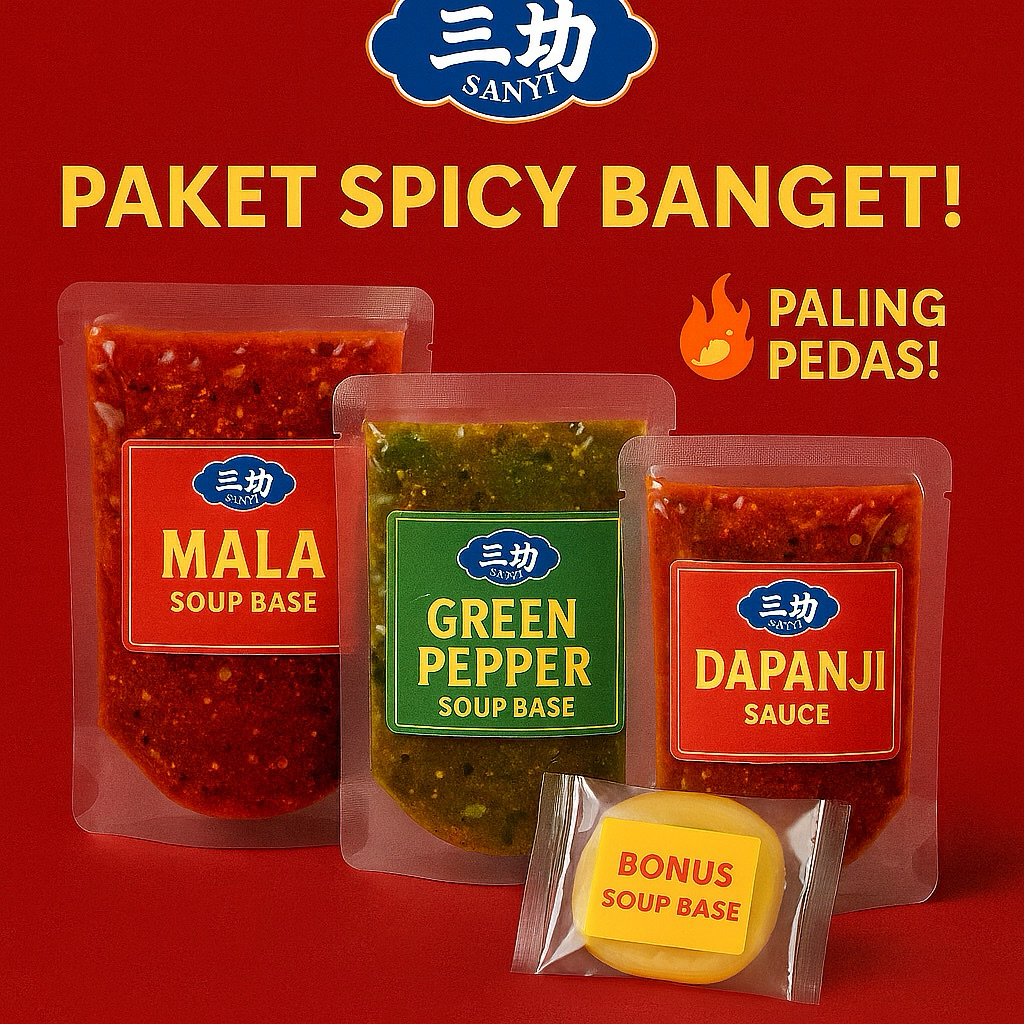 

SANYI Paket Spicy Banget! Kuah Hotpot 3 Rasa Pedas Chongqing China– Mala / Green Pepper / Dapanji – Halal