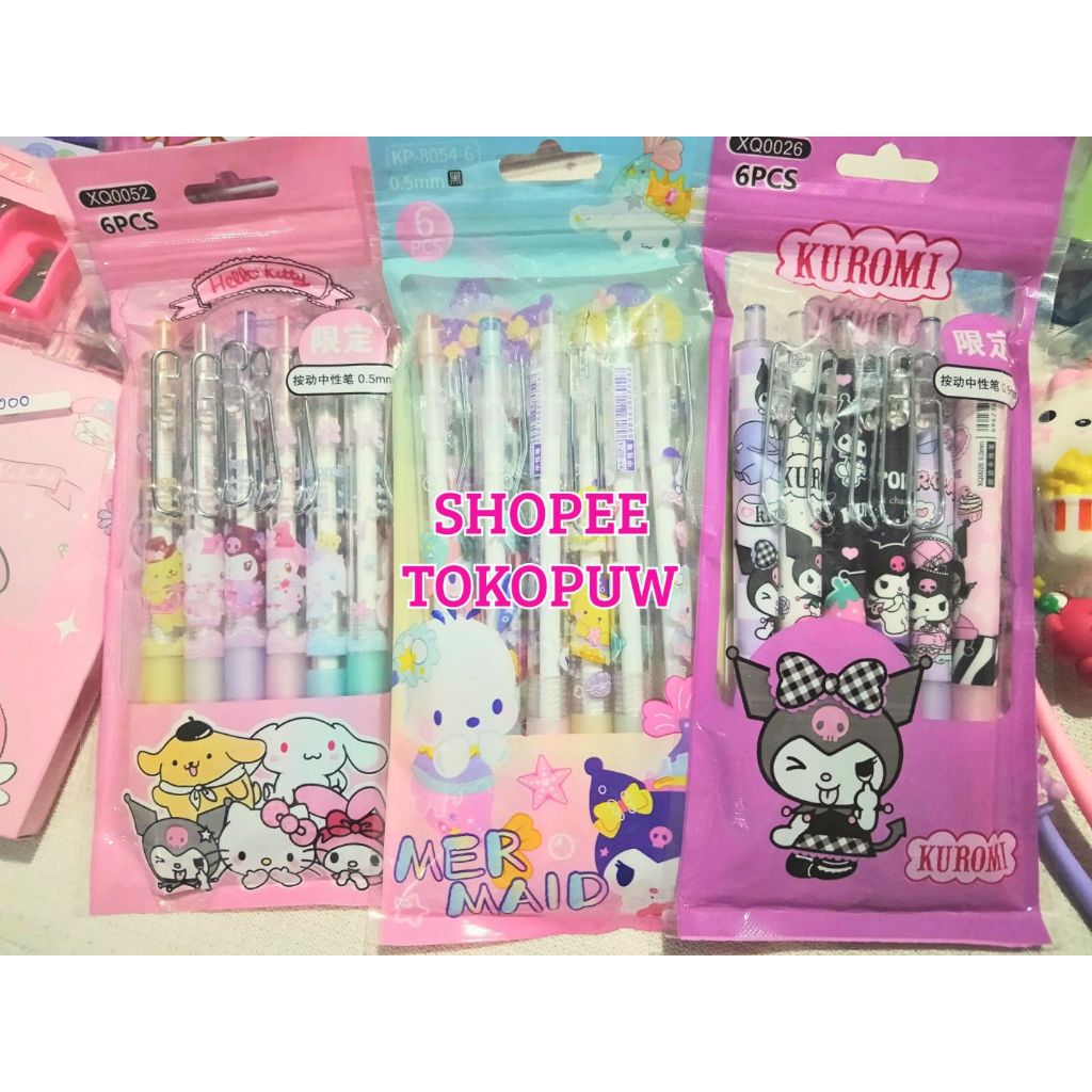 

*TOKOPUW* [READY LANGSUNG KIRIM] Alat Tulis Pulpen Cute Anak Karakter Pastel & Rock Kuro-mi Melo-dy Cinnamon-roll Pompom-purin Poca-cho Hell-o Kitty (Lucu & Imut)