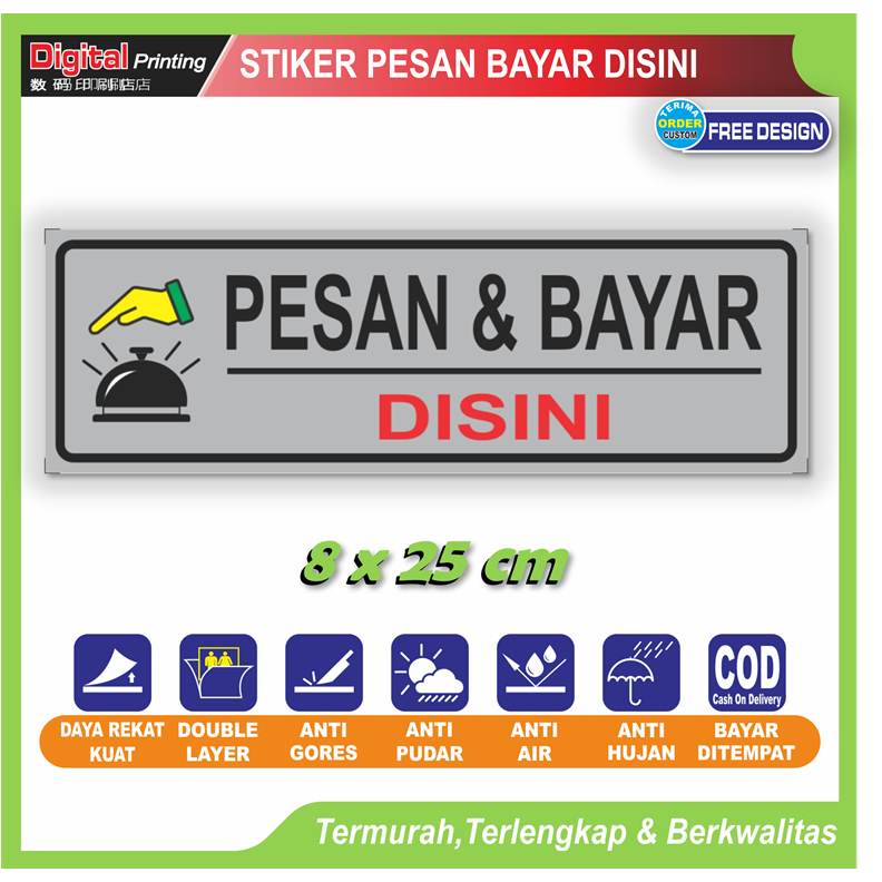 

Stiker tulisan pesan dan bayar disini sticker meja kasir toko restoran warung dll