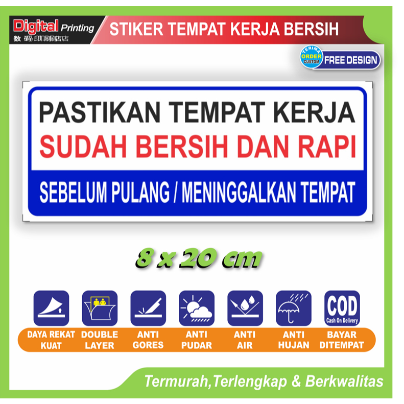

Stiker tulisan rapihkan tempat kerja barang rapi sticker kebersihan kerapihan kantor bengkel pabrik