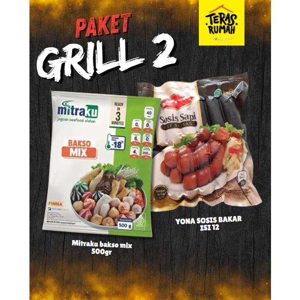 

PAKET BBQ 2 GRILL BEBAKARAN - BEEF SLICE DAGING SAPI MIX FAT & YONA SOSIS SAPI BAKAR ISI 12