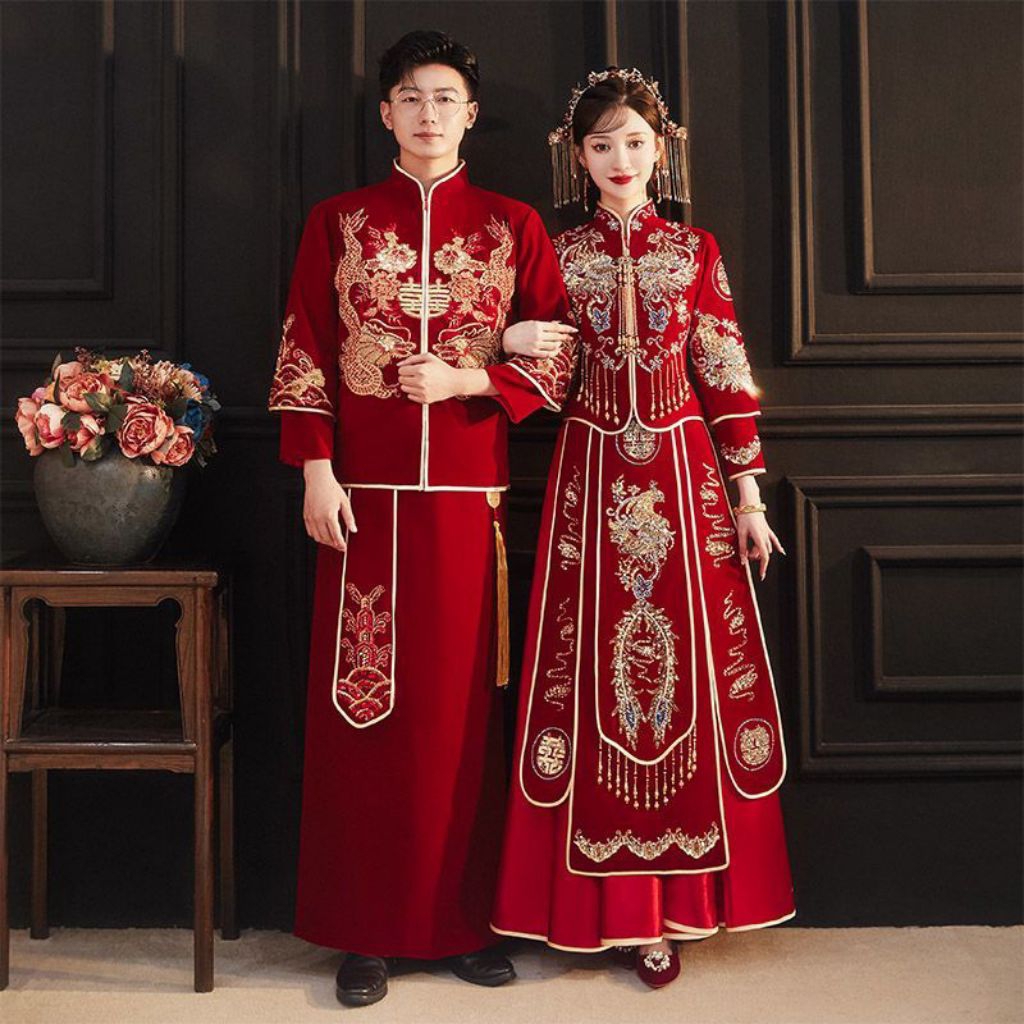 Realpic S-6XL CHW-618  Cheongsam couple impor gaun sangjit pakaian chinese wedding outfit couple