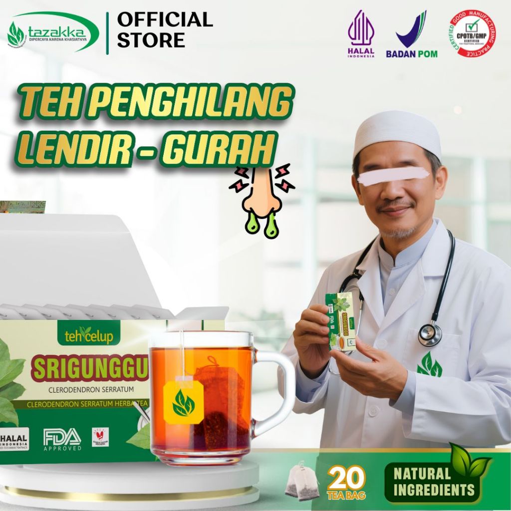

TAZAKKA Teh Gurah Herbal Daun Srigunggu | Atasi Dahak & Batuk Berdahak Ampuh