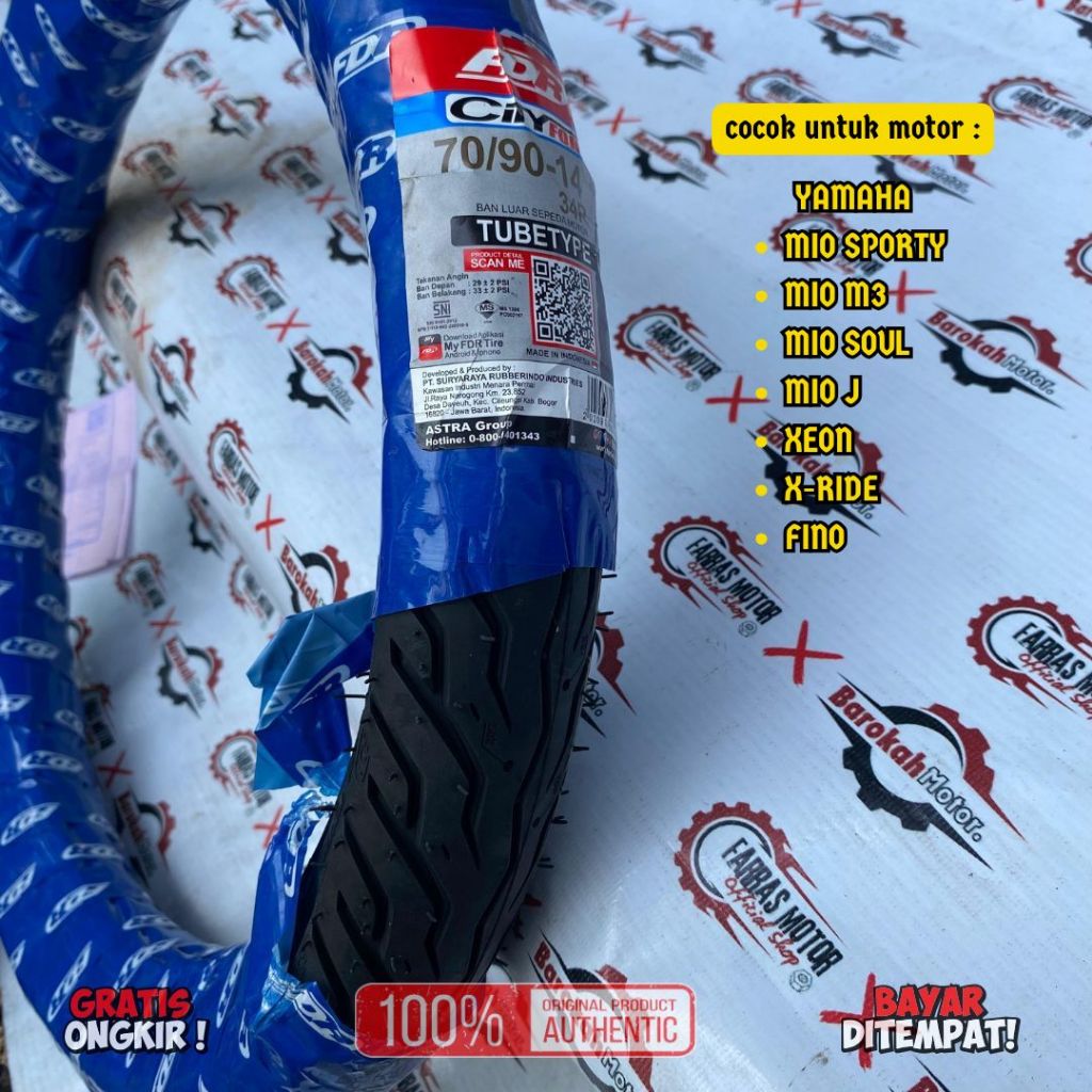 BAN LUAR FDR CITYFORCE UKURAN 70/90-14 RING 14 BAN DEPAN MIO SPORTY MIO M3 MIO SOUL MIO J XEON X-RID