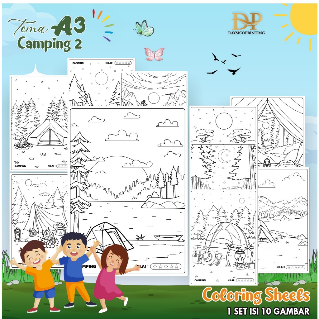 

(CAMPING 02) KERTAS MEWARAI ANAK PEMANDANGAN A3 - LEMBAR MEWARNAI MURAH READY STOCK - COLORING SHEETS ANAK PAUD/TK