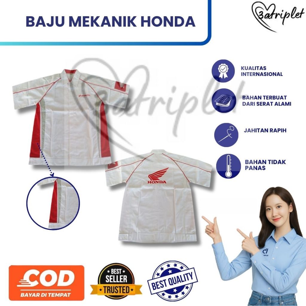 Baju Mekanik Honda | Baju Bengkel Honda | Baju Mekanik Putih | Baju Pria Mekanik|Wearpack Pria Honda