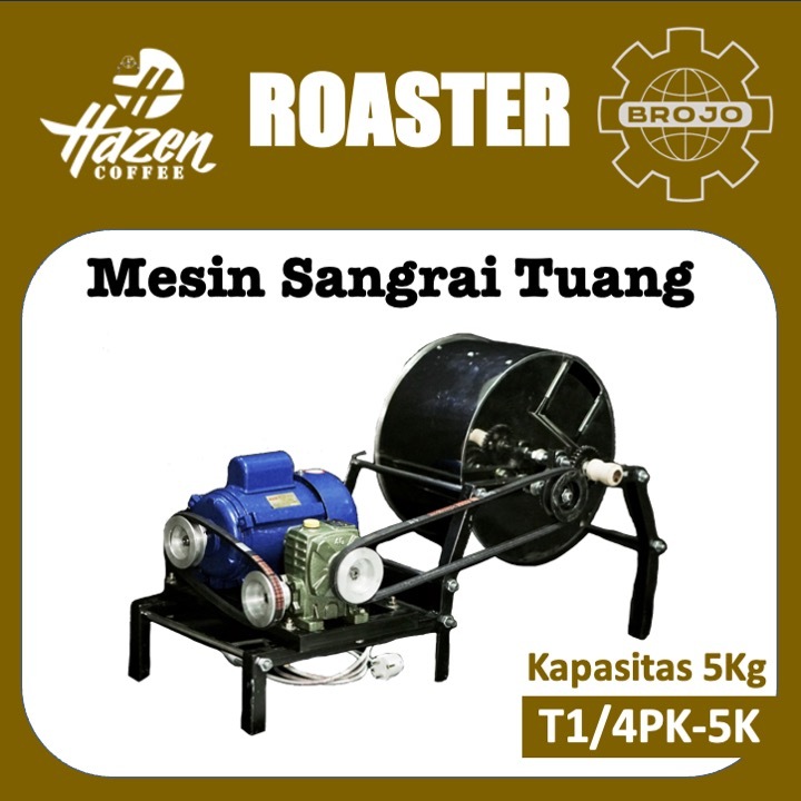 Coffee Roaster Sangrai Kopi & Kacang Penggerak Dinamo Listrik 1/4PK (300Watt) 3Kg & 5Kg HAZENstore
