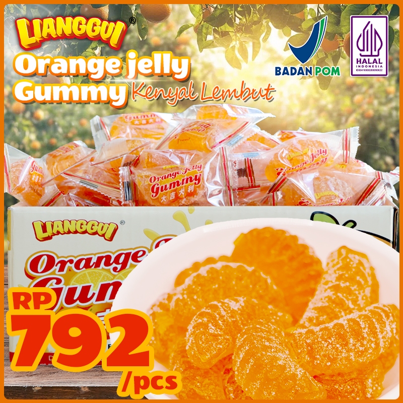 

48pcs Lianggui Permen Jelly Jeruk HALAL Cemilan Anak Kenyal Manis Snack Viral untuk Sekolah Travel