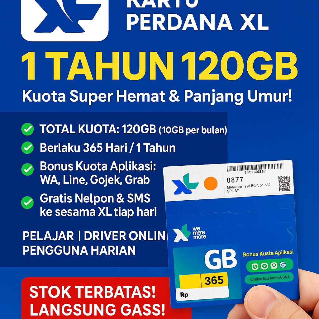 KUOTA MURAH XL KUOTANYA FULL MASA AKTIF 1 TAHUN TOTAL 120GB