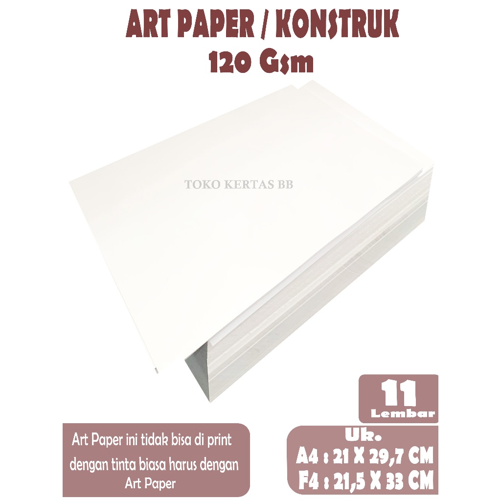 

ART PAPER / KONSTRUK 120 GSM UKURAN A4 ( 21 X 29,7 CM ) F4 ( 21,5 X 33 CM ) , ISI 11 LEMBAR