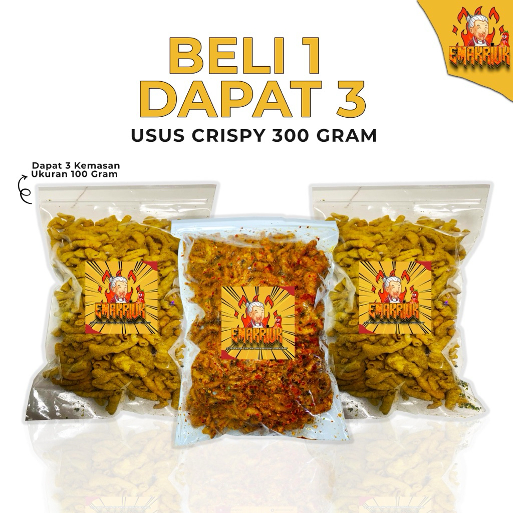 

EMAKRIUK - Buy 1 Get 3 USUS KRISPY 300 Gram Kripik Usus Rasa Original 100gr Pedas 100gr Bumbu Melimpah Cemilan Renyah