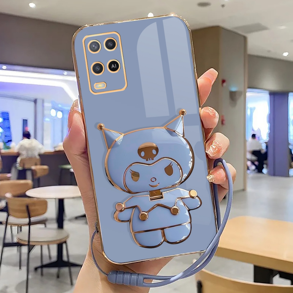 Softcase Oppo A54 Case Mirror Stand Kuromi Casing Plating Terbaru