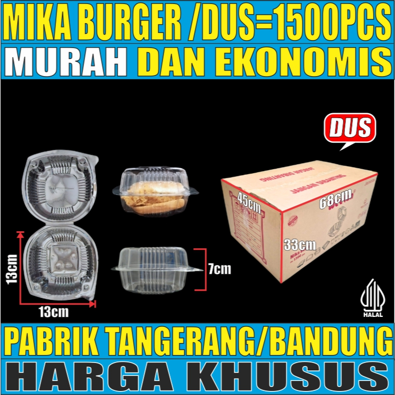 HK Mika Burger Murah Plastik Bening Roti Donut Hamburger /Dus 1500pcs
