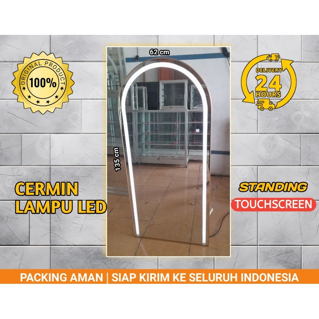 STANDING MIRROR LED COMPACT 135cmx62cm| CERMIN BERDIRI LAMPU LED PREMIUM