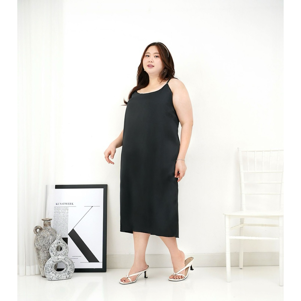 (LD 120&130CM)MICHI DRESS TANKTOP JUMBO WANITA/INNER DRESS SATEN JUMBO BIGSIZE