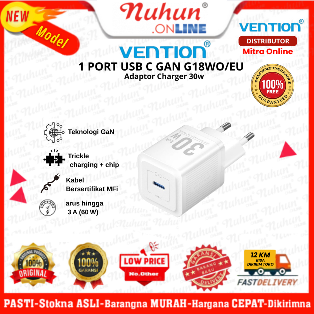 Vention Adaftor Charger 1 Port USB C GAN 30W G18 / G18WO-EU