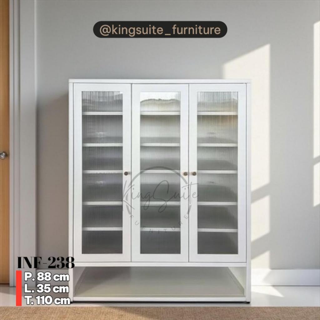 KSF ODA | Lemari Sepatu 3 Pintu Kaca Minimalis Serbaguna | Rak Penyimpanan Sepatu Modern 3 Pintu Kac