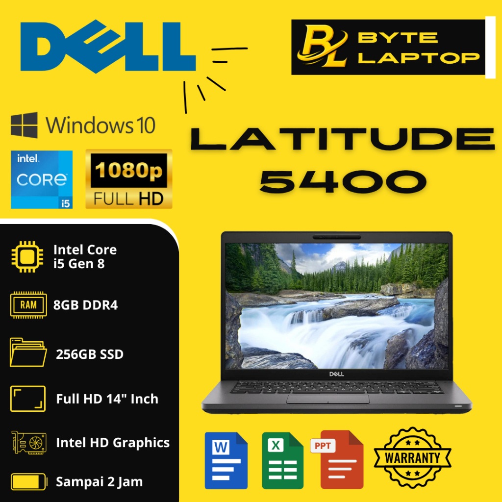 LAPTOP DELL  latitude 5400 Core i5 Gen 8 Ram8 DDR4 Ram 256/512 Gb/ laptop bekas berasa Baru grade A