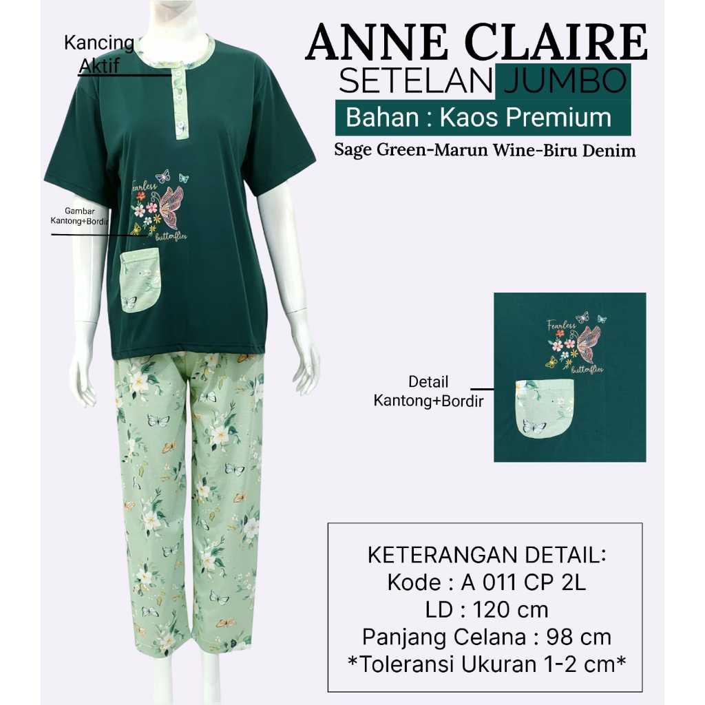 Babydoll Setelan Jumbo Wanita One Set CP Celana Panjang Lengan Pendek Anne Claire
