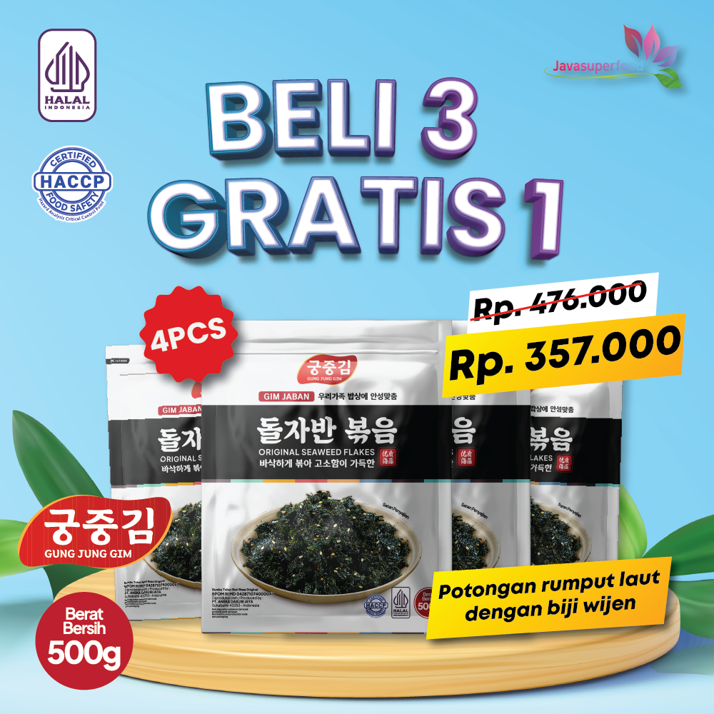 

(BELI 3 GRATIS 1) HALAL GUNGJUNG GIM JABAN 500GR / NORI TABUR / RUMPUT LAUT PANGGANG / CRISPY SEAWEED SNACK