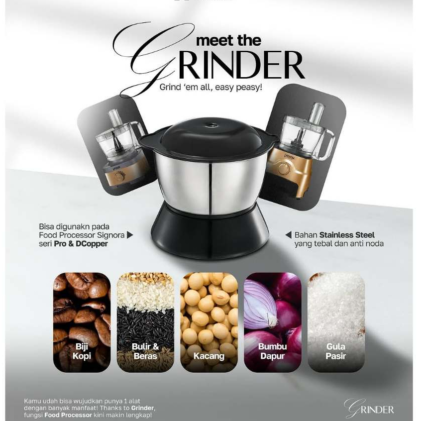 Signora Grinder Stainless Steel Food Processor Pro atau DCopper - Aksesori Food Processor