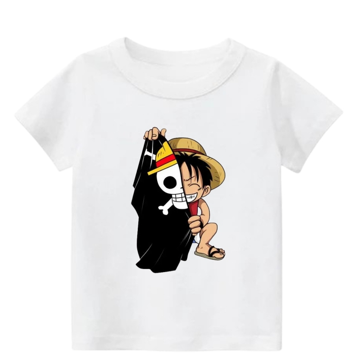 Koas Anak One Piece Luffy - Atasan Anak Luffy Jolly Roger - Baju One Piece Anak Anak