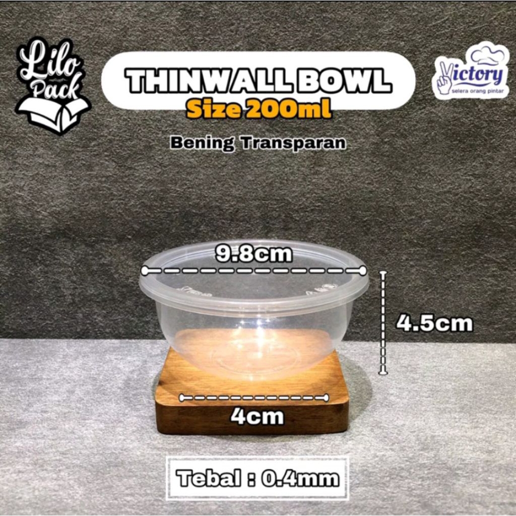 1pack[Grosir]ThinwallBulat 200ml Merk Victory/isi25 Mangkok+tutup plastikTahan panas Foodgrade