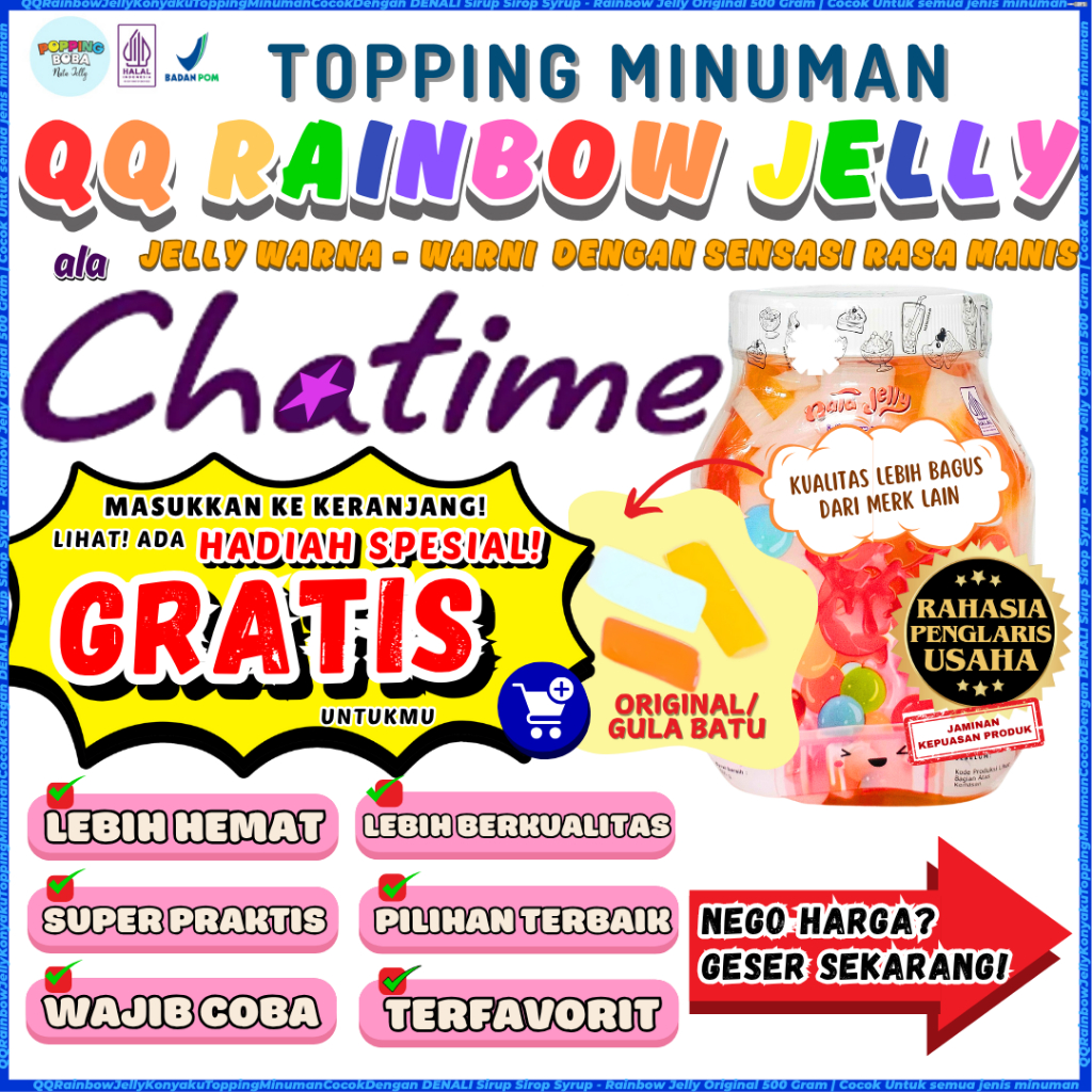 

QQRainbowJellyKonyakuToppingMinumanCocokDengan DENALI Sirup Sirop Syrup - Rainbow Jelly Original 500 Gram | Cocok Untuk Semua Jenis Minuman
