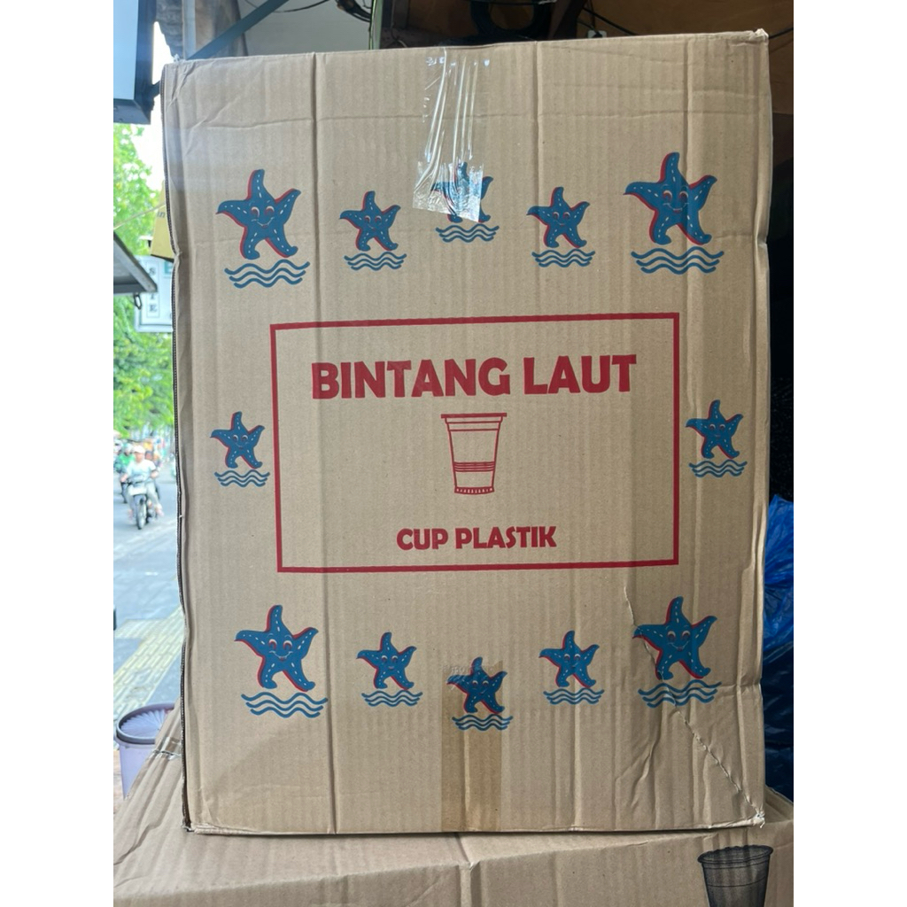 Gelas Plastik Kopi Gelas Cup Aqua 220 ml Bintang Laut - 1 dus isi 2000 pcs