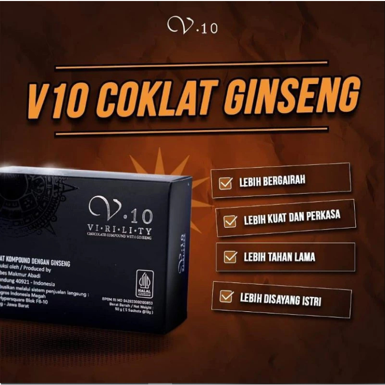 

PROMO COKLAT V.10 V10 VIRILITY GINSENG 1 BOX ISI 5 SACHET COKLAT VTEN COKLAT PRIA DAN WANITA ORIGINAL