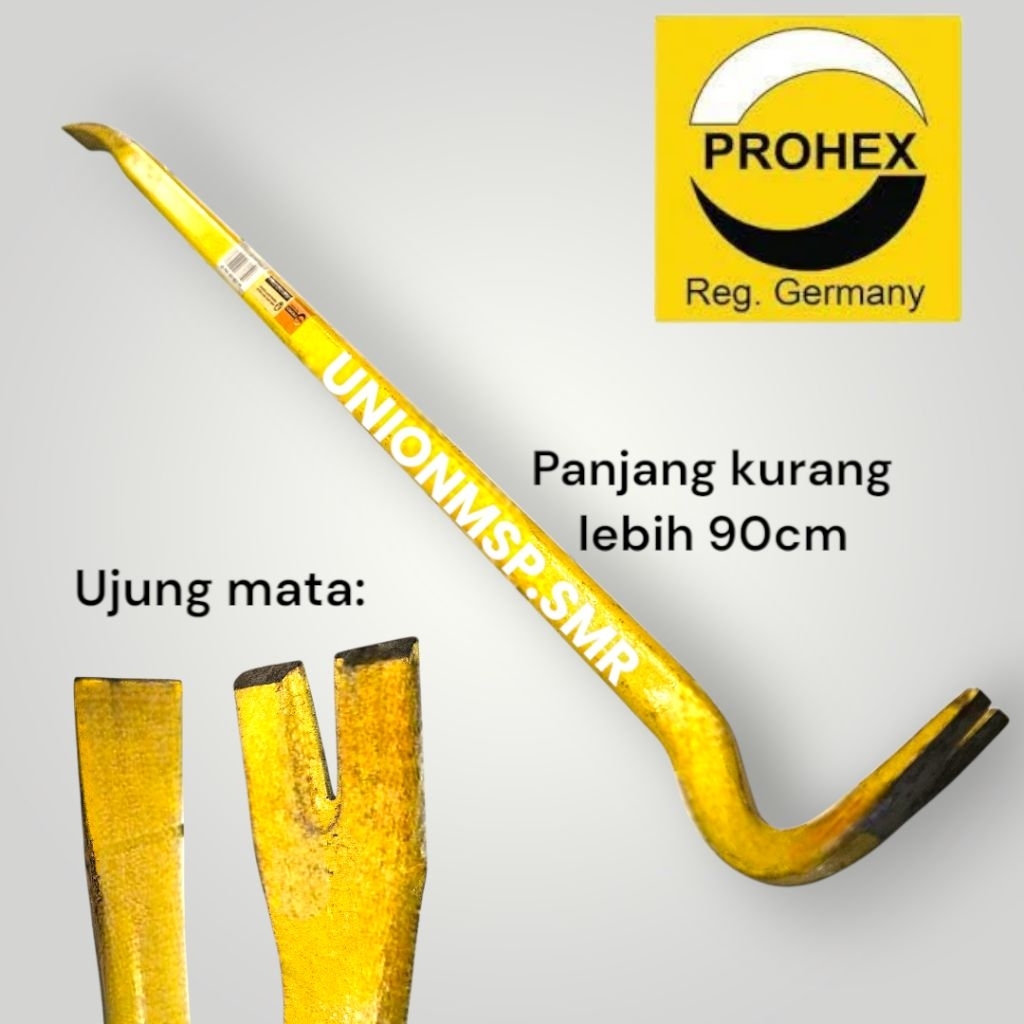 PROHEX Linggis Besi Baja Kuat Cat Kuning Serbaguna 90cm Alat Bongkar Kayu Paku Reg. Germany