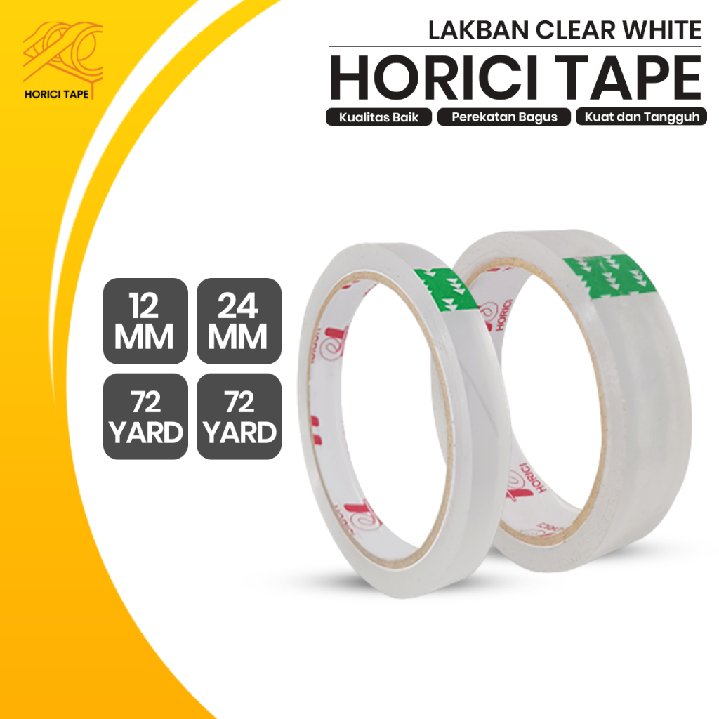 

HORICI 1 PCS 6 PCS 12 PCS Isolasi Clear White Solatip 1/2inch Lakban 12mm 72Y & 24mm 72Y