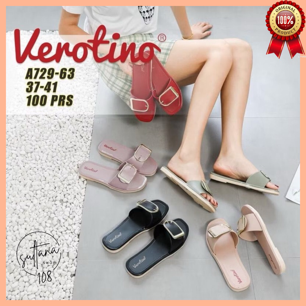 Sandal Jelly Verotino Sandal Slop Gesper Besi Emas A729 Terbaru