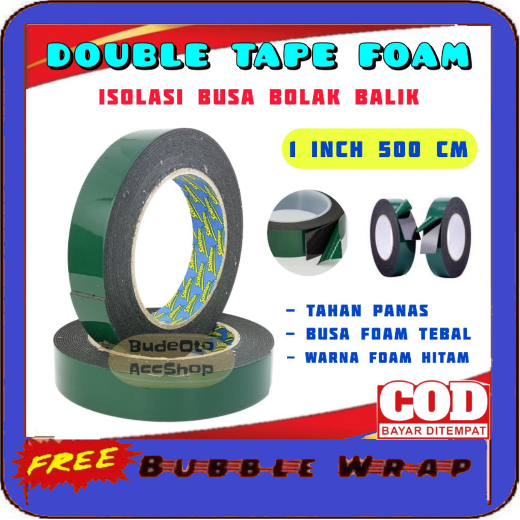 

Double Tape Foam 1 inchi ( 2,4 cm) x 500 cm Solatip Lakban Busa Hijau 1inchi isolasi bolak balik