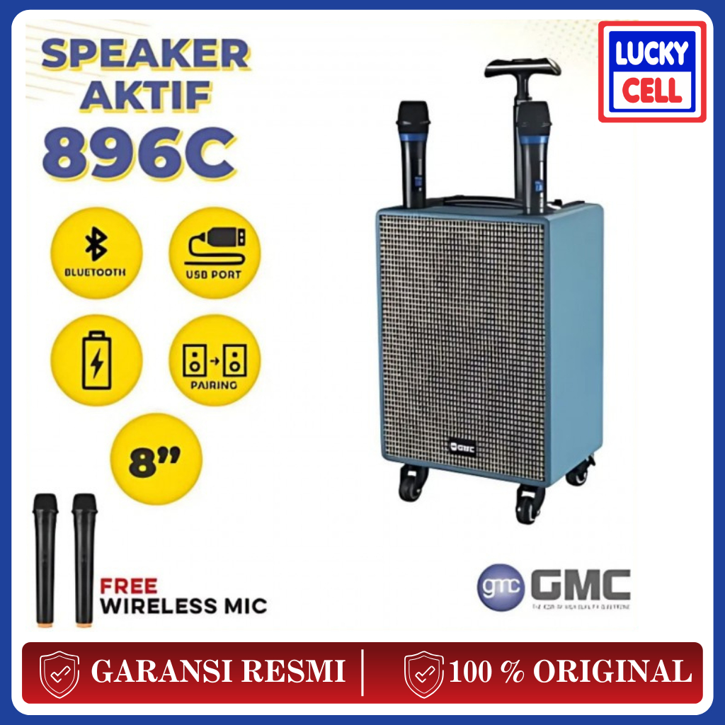 GMC speaker portable meeting 896C / 899Q Bluetooth Sni Garansi Resmi Free Mic 2pcs - Lucky Cell Akse