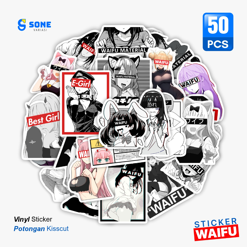 

Stiker Waifu Anime Aesthetic 50 Pcs – Vinyl Kisscut Waterproof | Sticker E-Girl Jepang Lucu untuk Laptop, HP, Motor