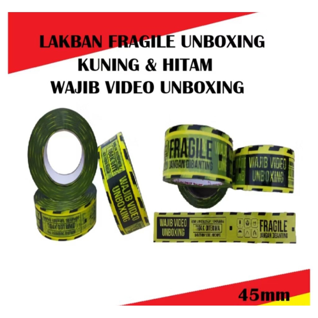 

Lakban Fragile Unboxing Kuning Hitam 45mm x 100 Yard Lakban Fragile Unboxing 2" x 100yard Murah