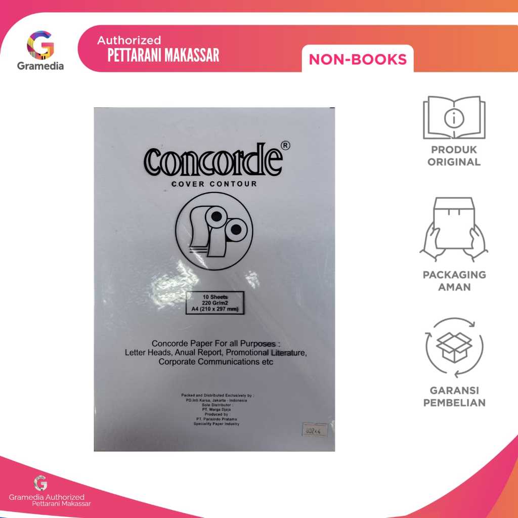 Gramedia Pettarani - Cover Contour Paper Concorde A4 220 GSM White