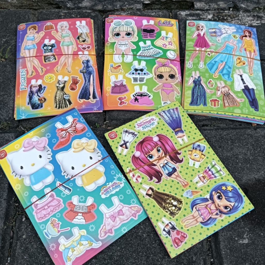 10 pcs Mainan DIY Baju Bajuan Kertas BP 11x116cm Motif Frozen Barby Hello Kitty dll Jadul Edukasi Se