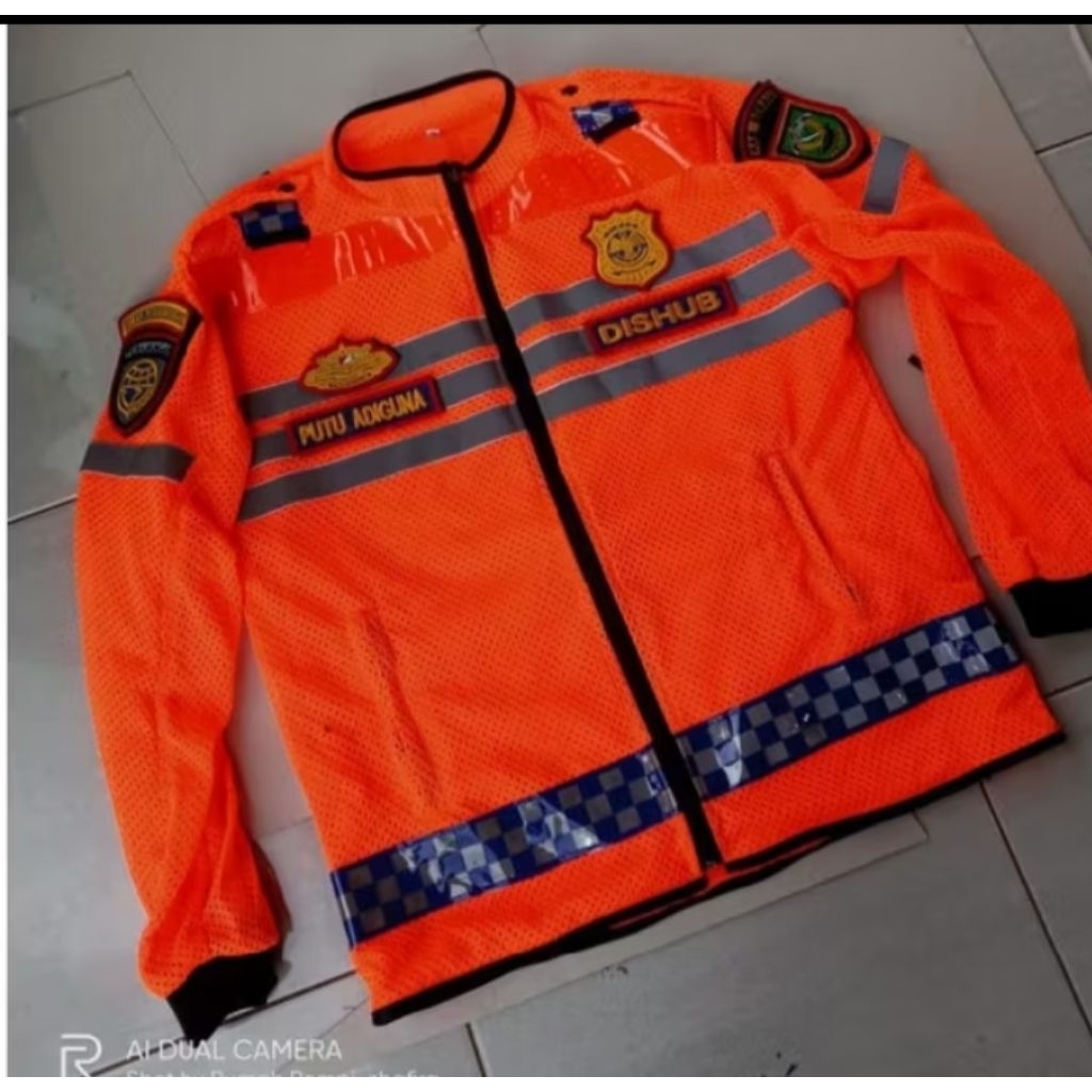 jaket jaring Dishub full orange kombinasi catur