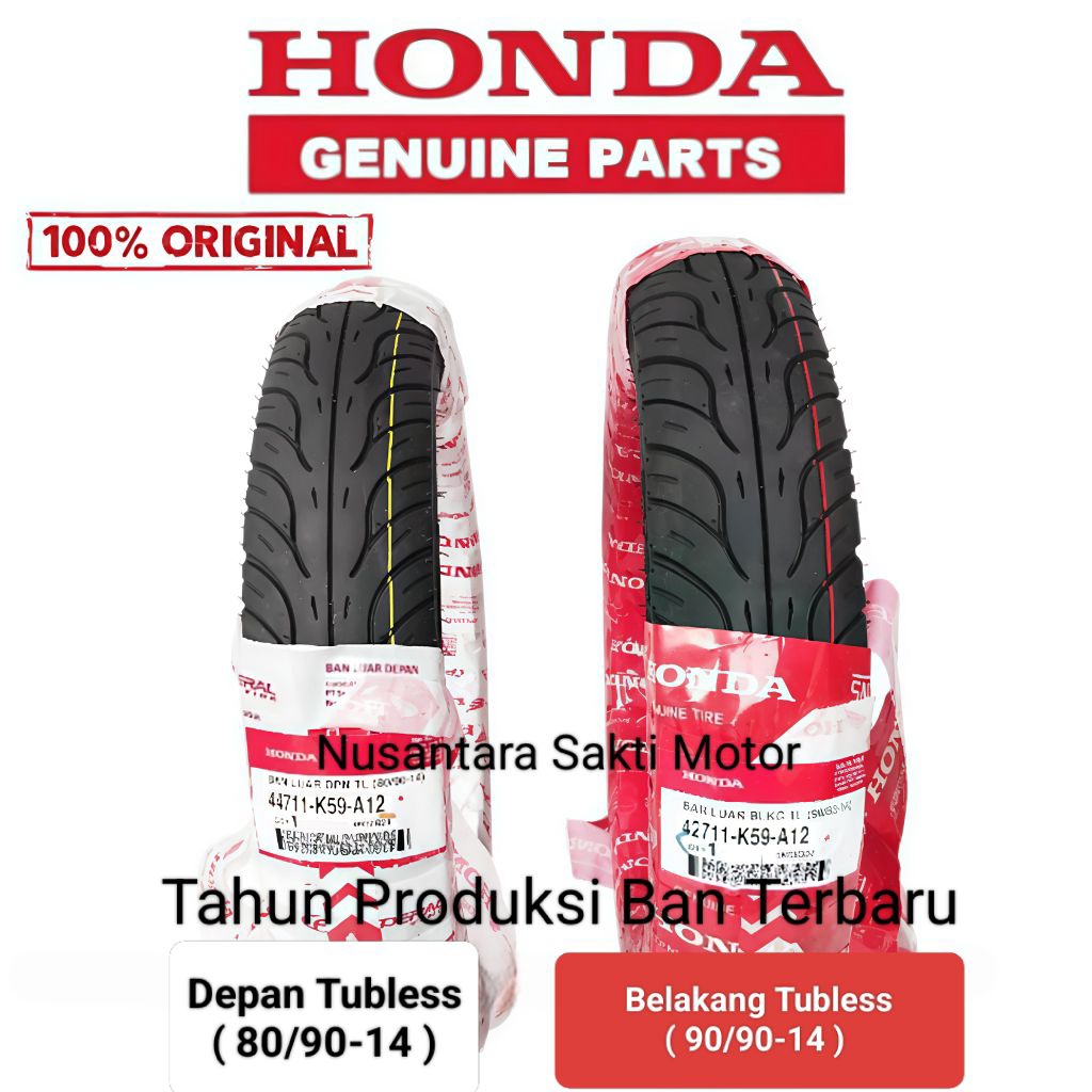 ( Depan 80/90-14 ) ( Belakang 90/90-14 ) Ban luar Asli Honda AHM HGP federal tubless tL belakang mot