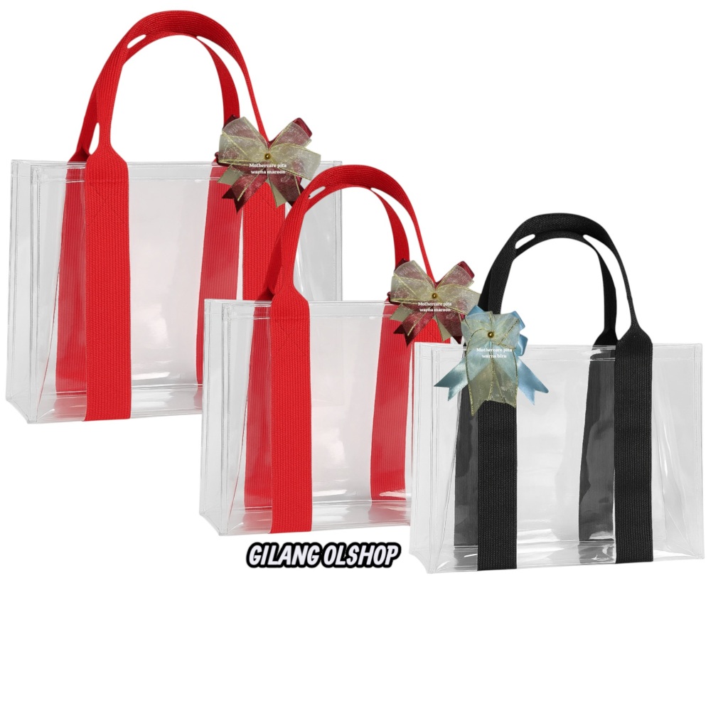 Tas Tote Bag Mika Korea bening Transparan Tebal Kuat Goodie Gift Set Hampers