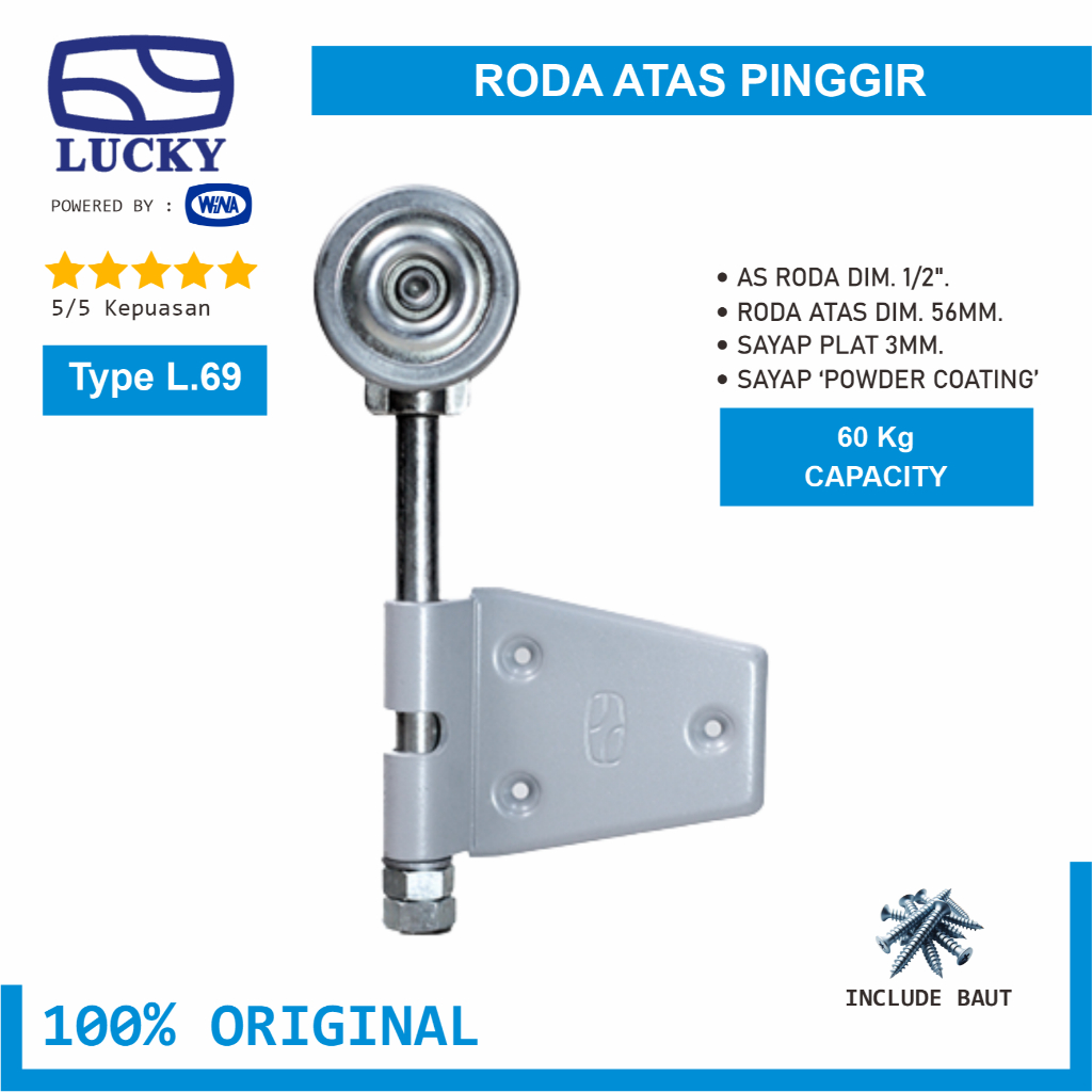Roda Atas Pinggir Lucky L69 Engsel Pintu Garasi Tikung dan Lipat - 100% Original