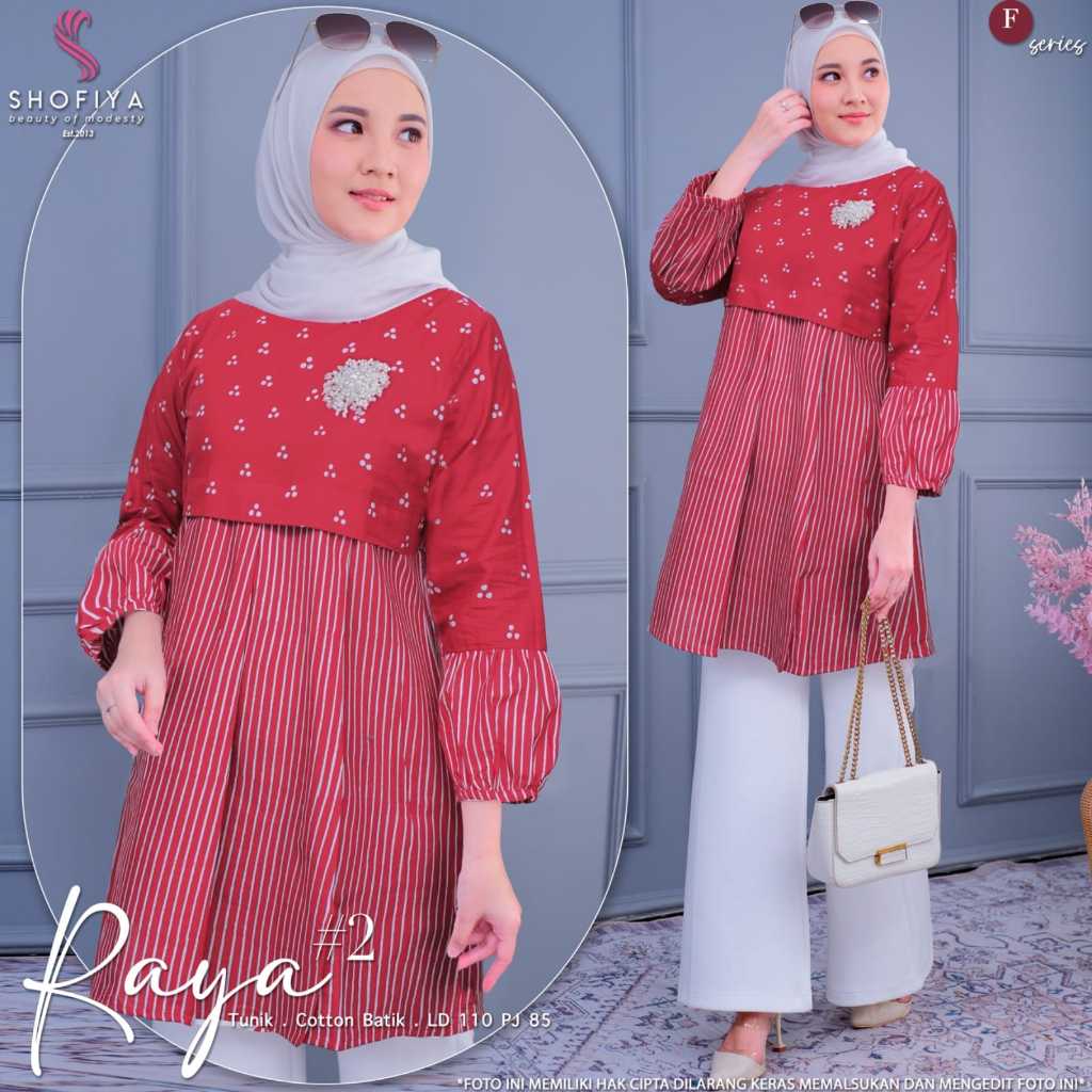 Raya2 tunik wanita ld 110 katun batik merah putih agustusan kemerdekaan baju atasan premium terbaru