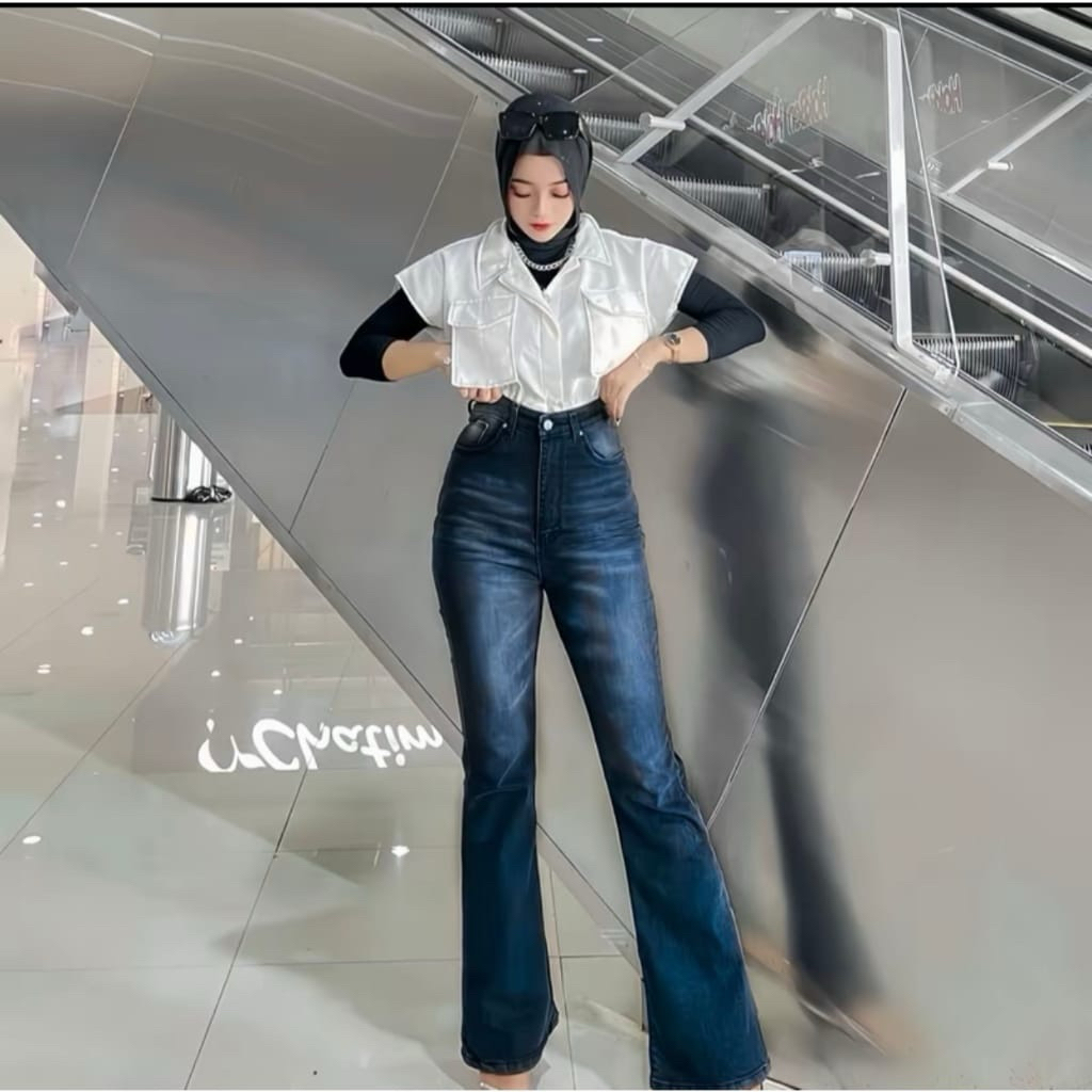 celana jeans wanita model cutbray bahan strecy melar tidak kaku